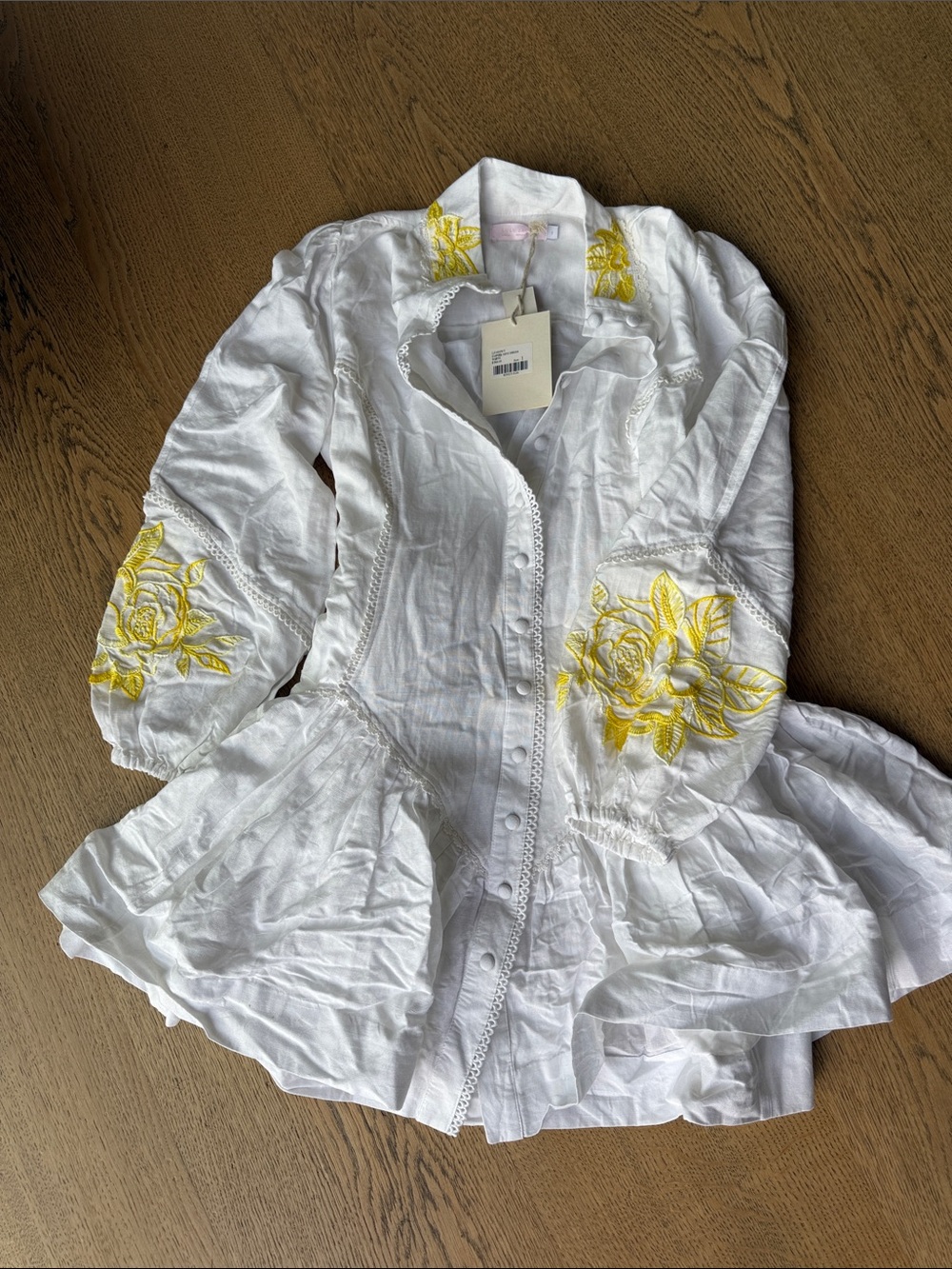White Peplum Embroidered Blazer with Yellow Floral Detail